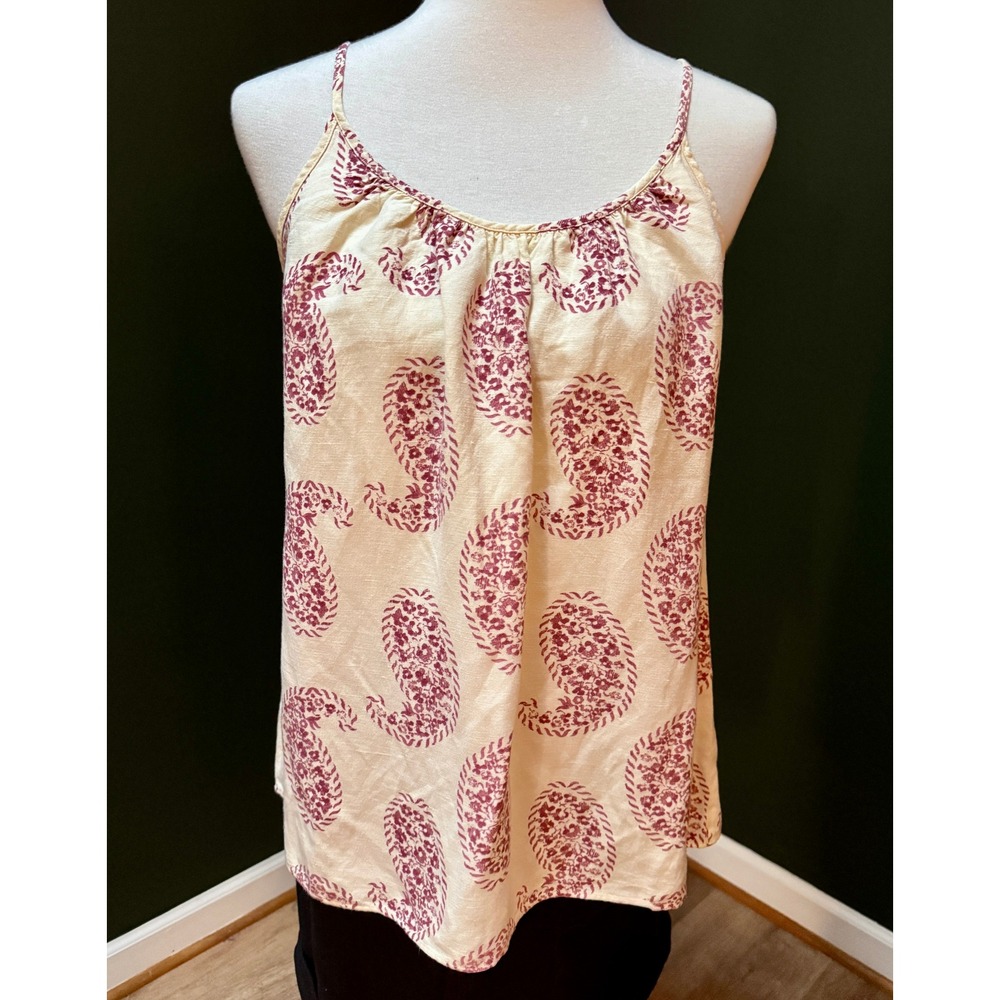 LOFT Cream & Pink Paisley Print Spaghetti Strap Tank Top Women's‎ MP